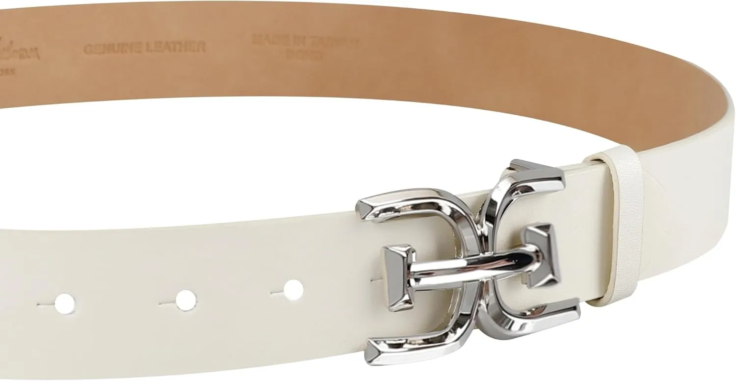 Sam Edelman Women's Casual Double-E Logo Plaque Buckle Leather Belt for Jeans and Trousers
