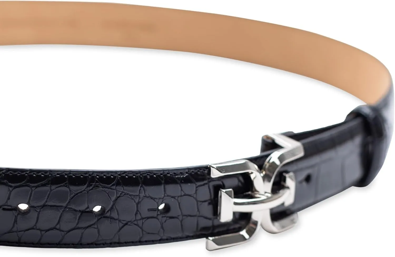 Sam Edelman Women's Fashion Double-E Plaque Logo Buckle Slim Textured Belt for Jeans, Dresses and Trousers