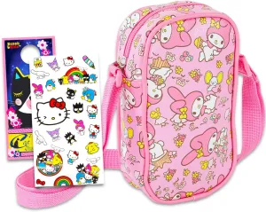 SANRIO Hello Kitty My Melody Crossbody Purse for Girls - My Melody Handbag Bundle with My Melody Crossbody Bag for Girls Plus Stickers, Door Hanger | Hello Kitty My Melody Accessories