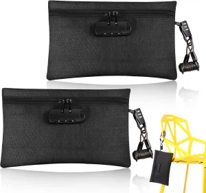 Sanwuta 2 Pack Money Bag with Lock Small Locking Money Bag for Beach Cash Wallet, 6.7 x 11 Inch(Black)