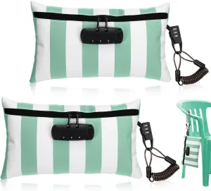 Sanwuta 2 Pack Money Bag with Lock Small Locking Money Bag for Beach Cash Wallet, 6.7 x 11 Inch(Grass Green, White)