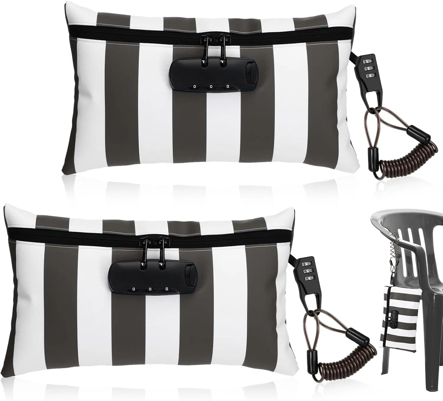 Sanwuta 2 Pack Money Bag with Lock Small Locking Money Bag for Beach Cash Wallet, 6.7 x 11 Inch(Gray, White)
