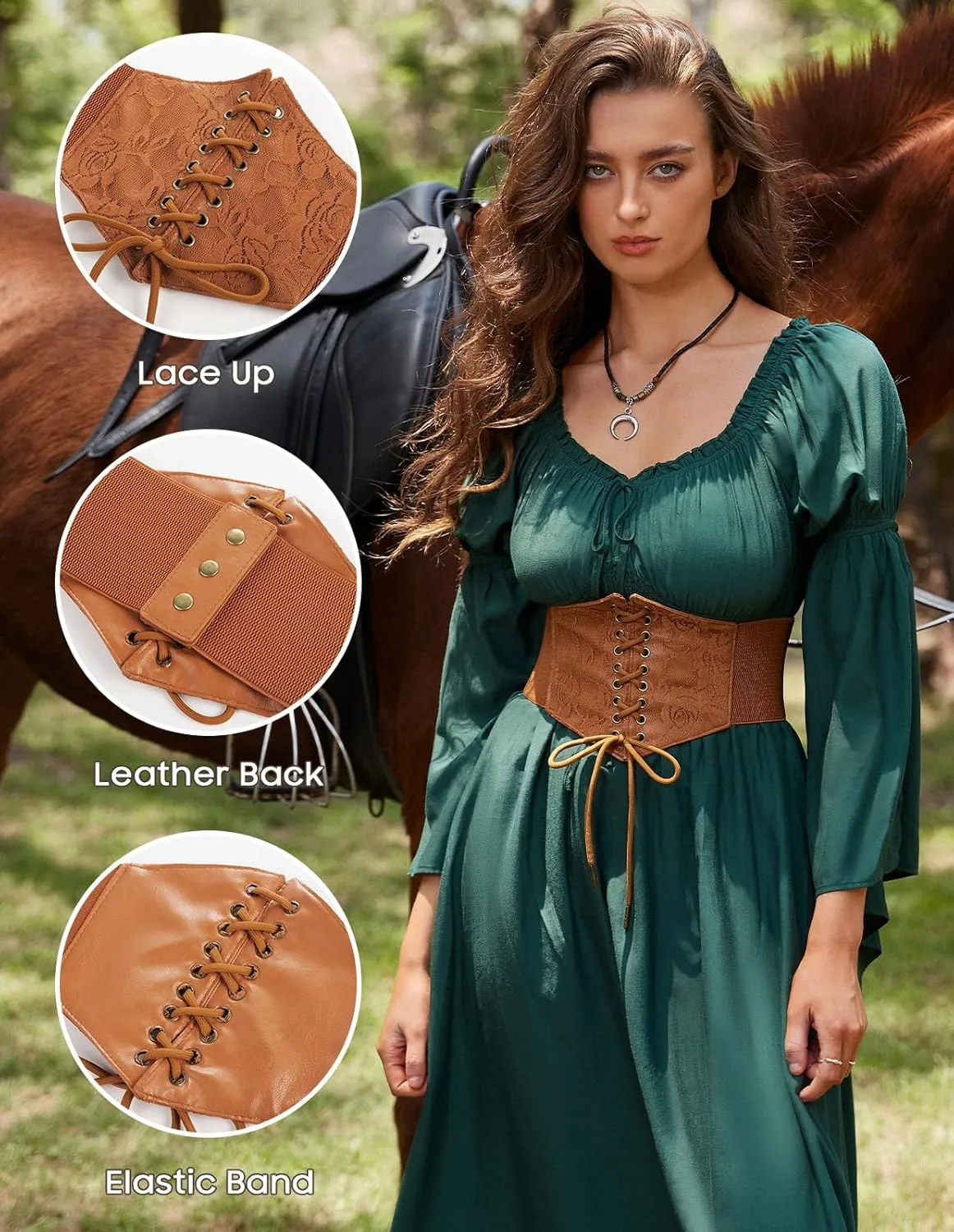 Scarlet Darkness Corset Belts for Women Lace-up Tied Waspie Waist Belt Renaissance Corset