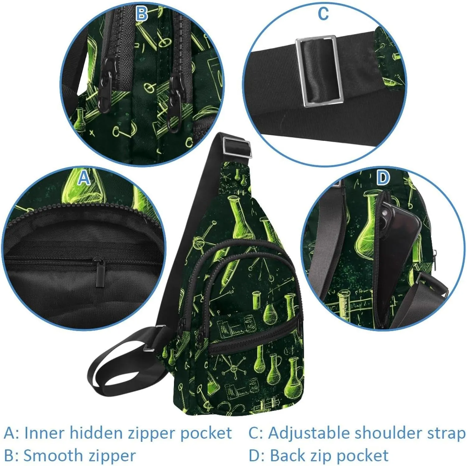 Science icon Crossbody Bag with Adjustable Shoulder Strap, Shoulder Bag for Men and Women Sling Backpack for Travel, Cycling, Work, Sport