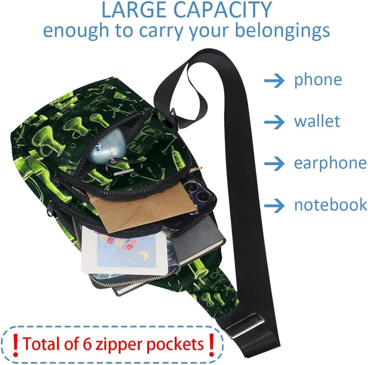 Science icon Crossbody Bag with Adjustable Shoulder Strap, Shoulder Bag for Men and Women Sling Backpack for Travel, Cycling, Work, Sport
