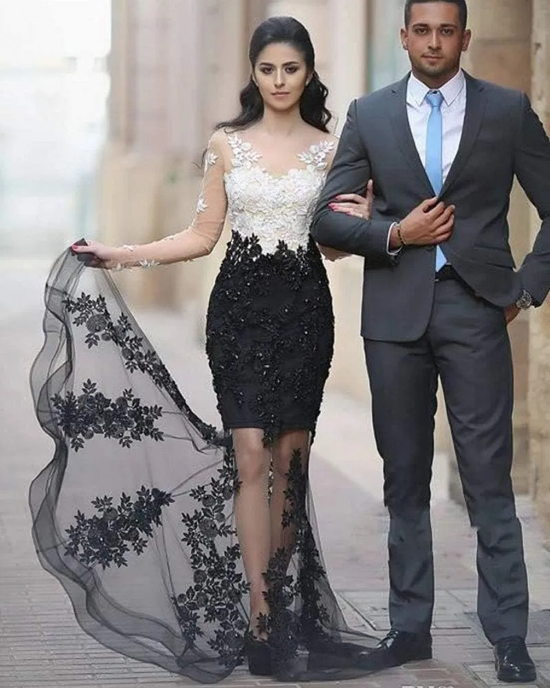 SDRESS Women's Appliques Long Sleeve V-Neck Side Slit Mermaid Formal Prom Dress