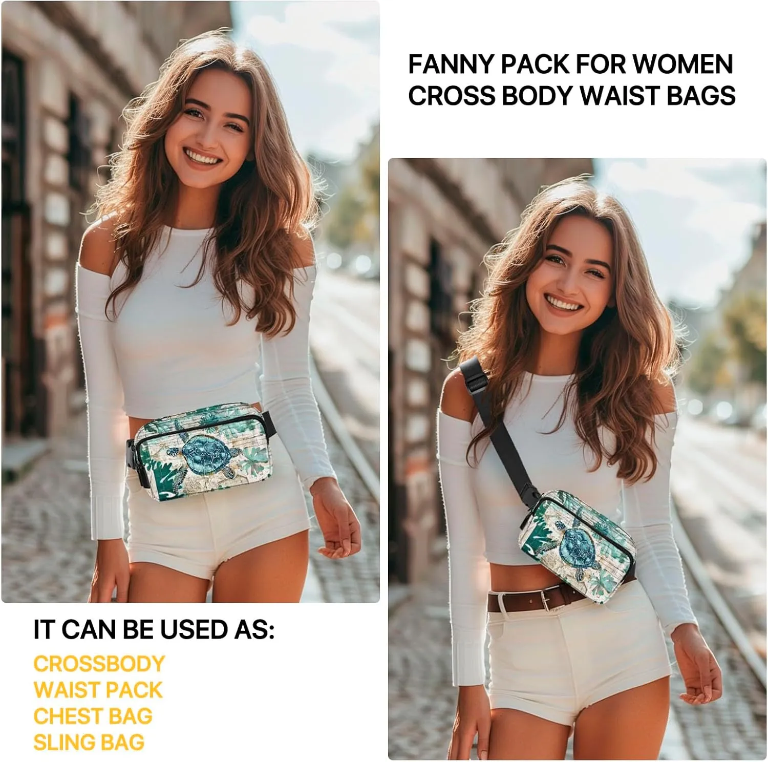 Sea Turtle Fanny Pack for Women Belt Bag Casual Waist Bags for Running Workout Hiking Traveling