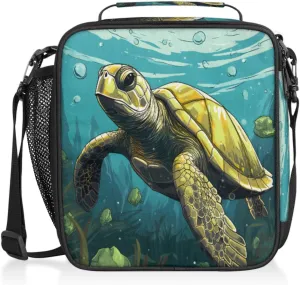 Sea Turtle Lunch Bags for Women Men Underwater Animal Insulated Lunch Box Lunchbox Cooler Tote Bag Shoulder Strap Reusable for Beach Travel Picnic