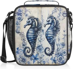 Seahorse Lunch Bags for Women Men Underwater Seahorse Insulated Lunch Box Lunchbox Cooler Tote Bag Shoulder Strap Reusable for Beach Travel Picnic