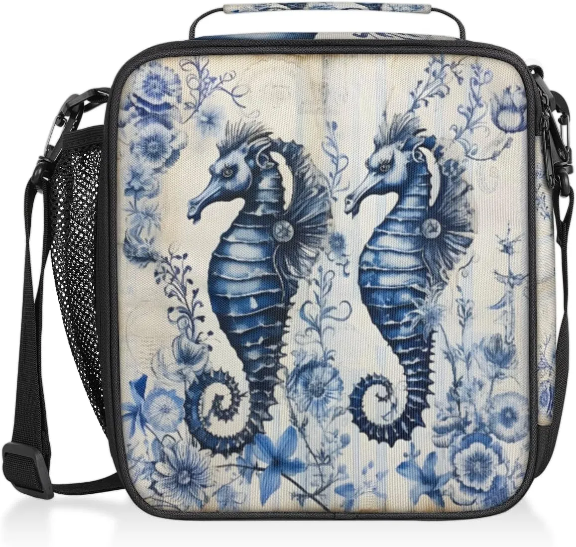 Seahorse Lunch Bags for Women Men Underwater Seahorse Insulated Lunch Box Lunchbox Cooler Tote Bag Shoulder Strap Reusable for Beach Travel Picnic