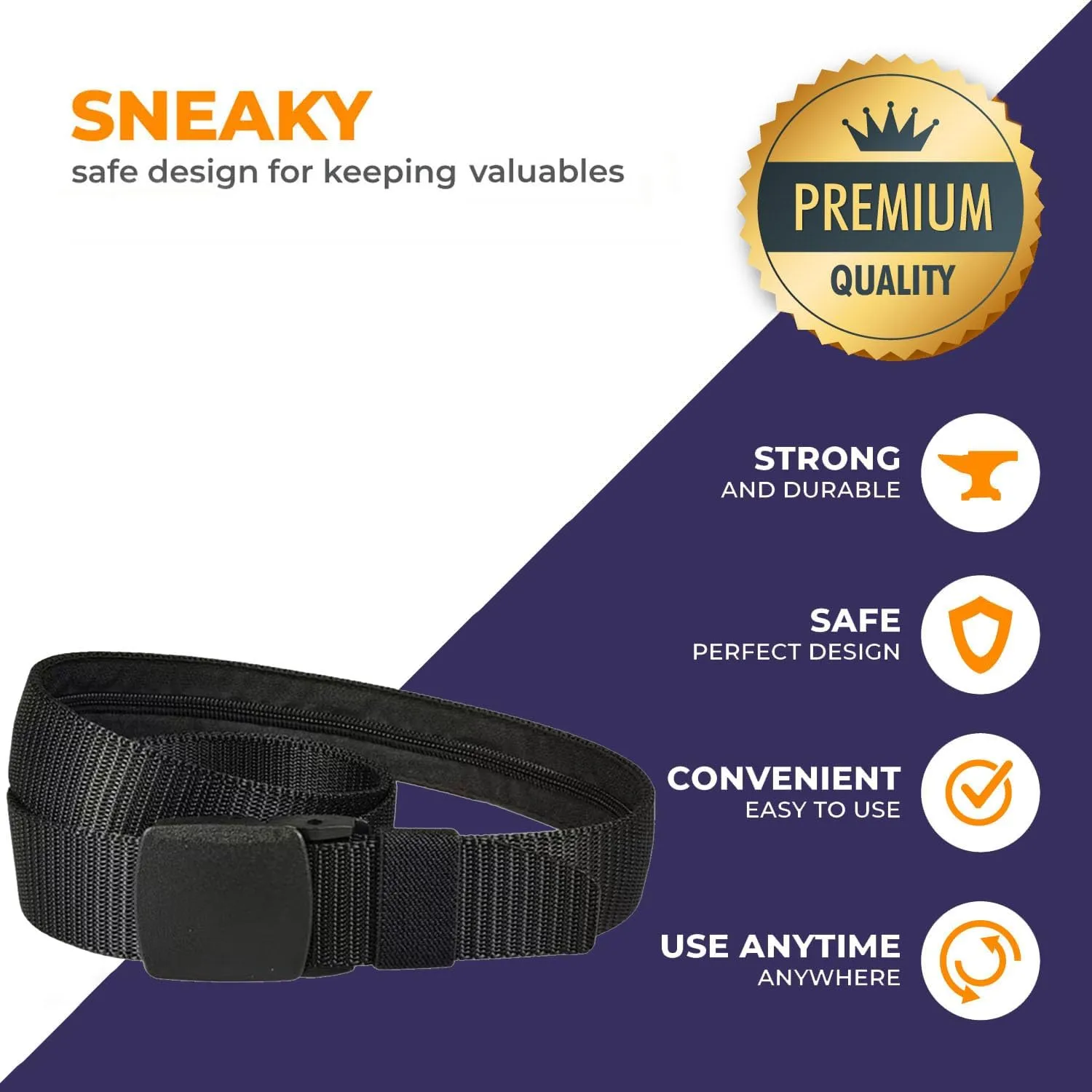 Security Money Belt with Hidden Money Pocket - Nylon Tactical Belt for Men & Women with Nonmetalic Buckle - Security Money Belt for Valuables, Cash, Passport - Cashsafe Anti-Theft Wallet Size Medium