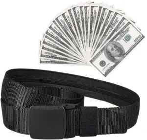 Security Money Belt with Hidden Money Pocket - Nylon Tactical Belt for Men & Women with Nonmetalic Buckle - Security Money Belt for Valuables, Cash, Passport - Cashsafe Anti-Theft Wallet Size Medium
