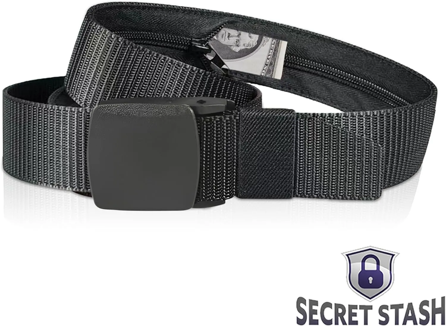 Security Money Belt with Hidden Money Pocket - Nylon Tactical Belt for Men & Women with Nonmetalic Buckle - Security Money Belt for Valuables, Cash, Passport - Cashsafe Anti-Theft Wallet Size Medium