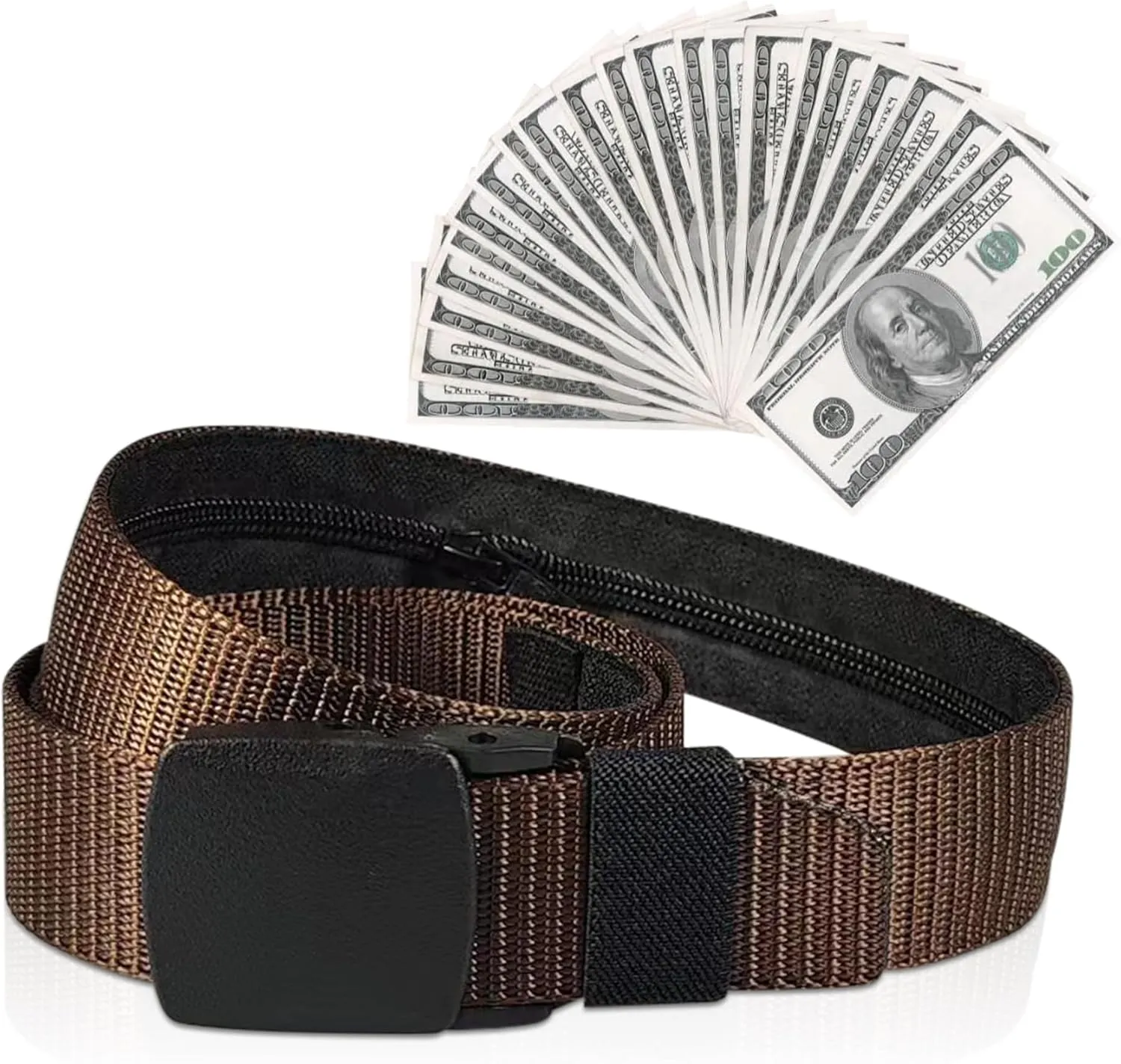 Security Money Belt with Hidden Money Pocket - Nylon Tactical Belt for Men & Women with Nonmetallic Buckle - Security Money Belt for Valuables, Cash, Passport - Cashsafe Anti-Theft Wallet