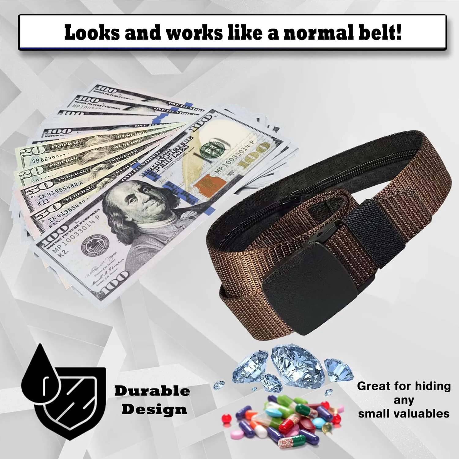 Security Money Belt with Hidden Money Pocket - Nylon Tactical Belt for Men & Women with Nonmetallic Buckle - Security Money Belt for Valuables, Cash, Passport - Cashsafe Anti-Theft Wallet
