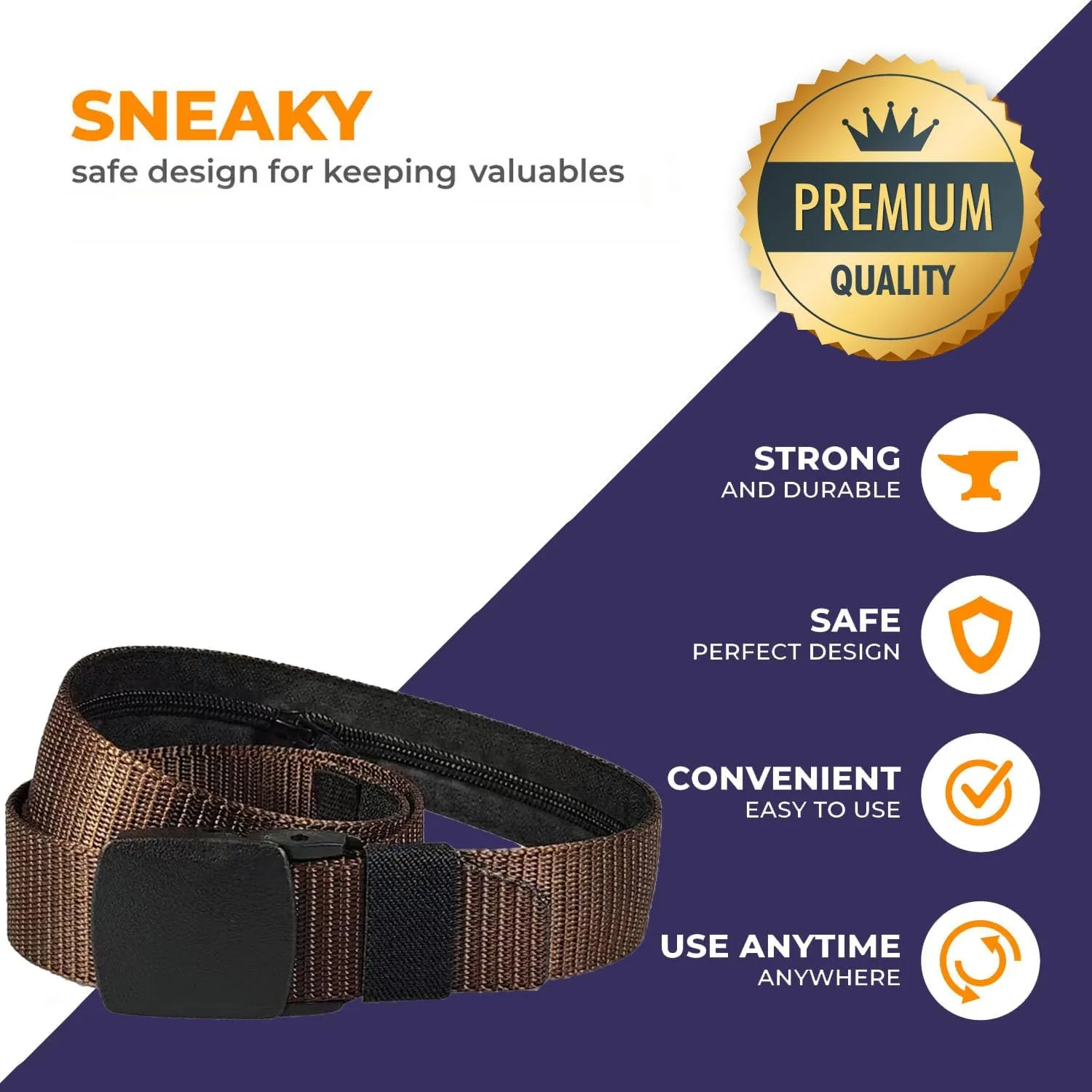 Security Money Belt with Hidden Money Pocket - Nylon Tactical Belt for Men & Women with Nonmetallic Buckle - Security Money Belt for Valuables, Cash, Passport - Cashsafe Anti-Theft Wallet