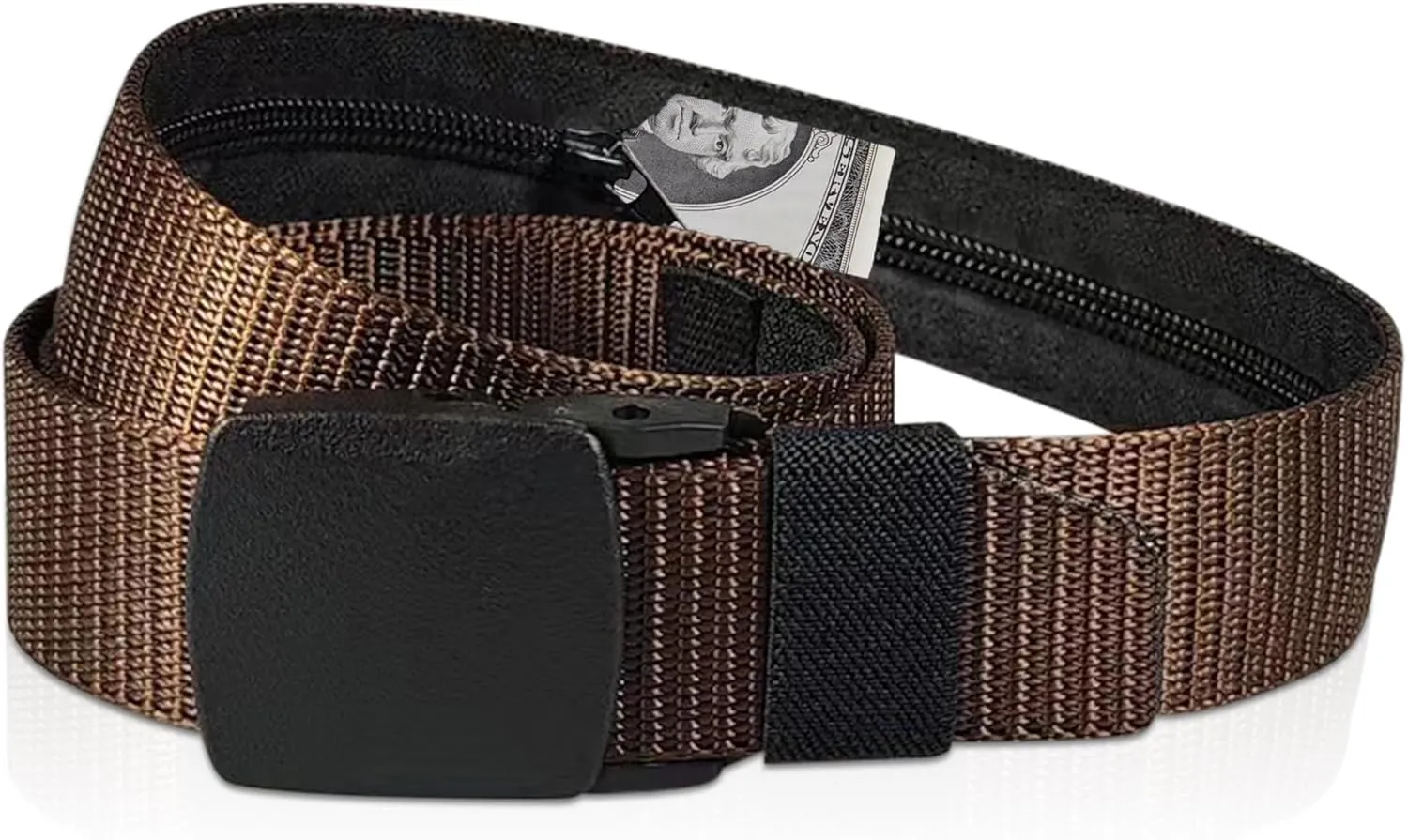 Security Money Belt with Hidden Money Pocket - Nylon Tactical Belt for Men & Women with Nonmetallic Buckle - Security Money Belt for Valuables, Cash, Passport - Cashsafe Anti-Theft Wallet