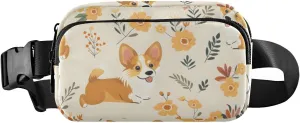 senya Dogs Stick Out Tongue Flowers Fanny Pack Crossbody Bags for Women Belt Bag Running Waist Bag with Adjustable Strap