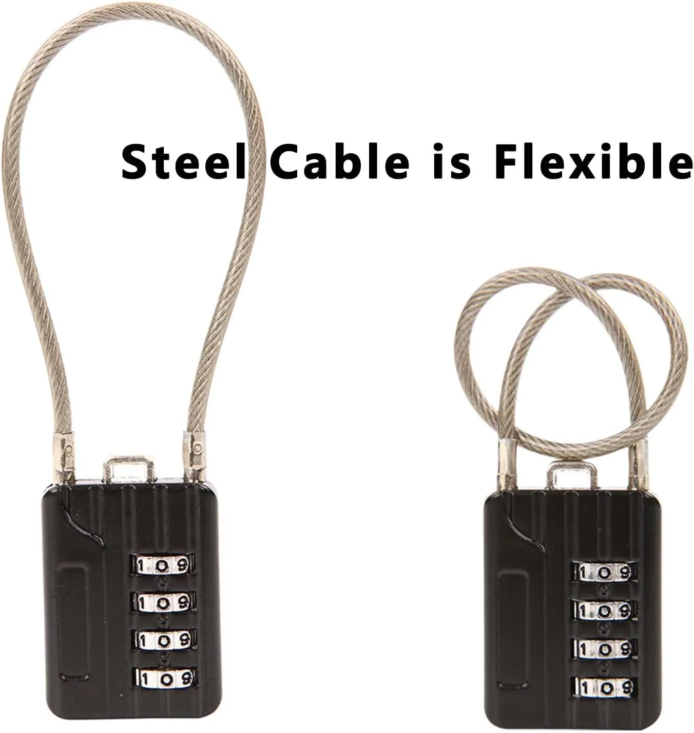 SEPOX® Versatile 12-Piece Resettable 4-Digit Combination Travel Lock Luggage Set – Own Password Set-Up, Extra Long Anti-Cut Vinyl Steel Cable, Ideal for Suitcase, Backpacks, Gym Lockers - Black