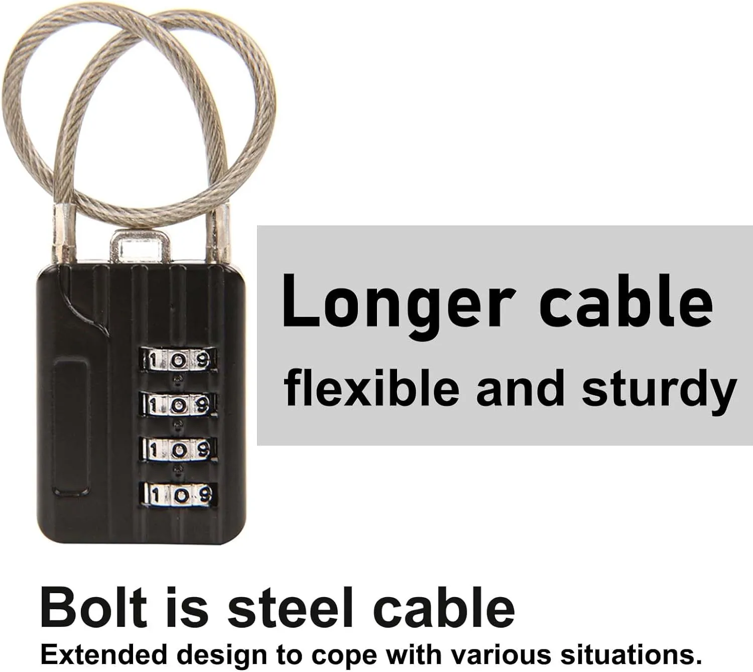 SEPOX® Versatile 12-Piece Resettable 4-Digit Combination Travel Lock Luggage Set – Own Password Set-Up, Extra Long Anti-Cut Vinyl Steel Cable, Ideal for Suitcase, Backpacks, Gym Lockers - Black