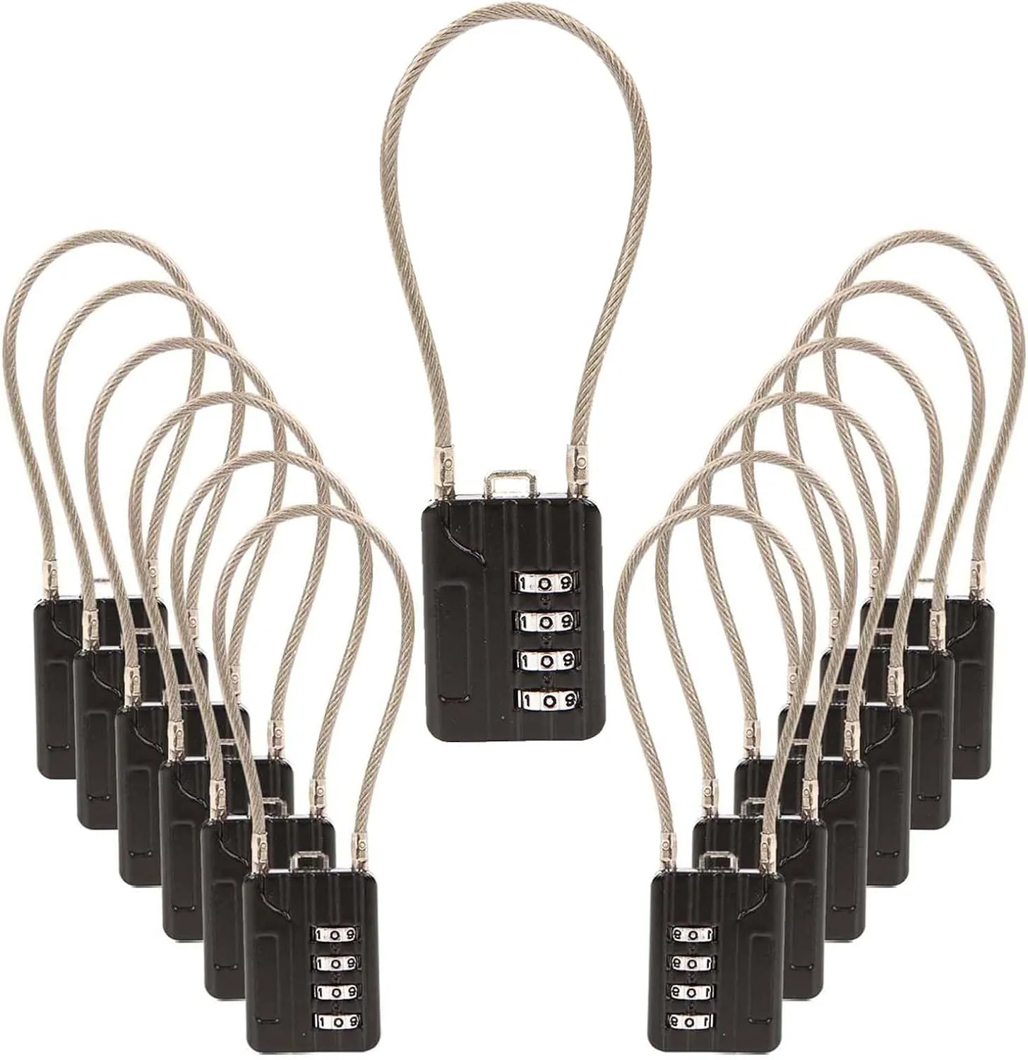 SEPOX® Versatile 12-Piece Resettable 4-Digit Combination Travel Lock Luggage Set – Own Password Set-Up, Extra Long Anti-Cut Vinyl Steel Cable, Ideal for Suitcase, Backpacks, Gym Lockers - Black