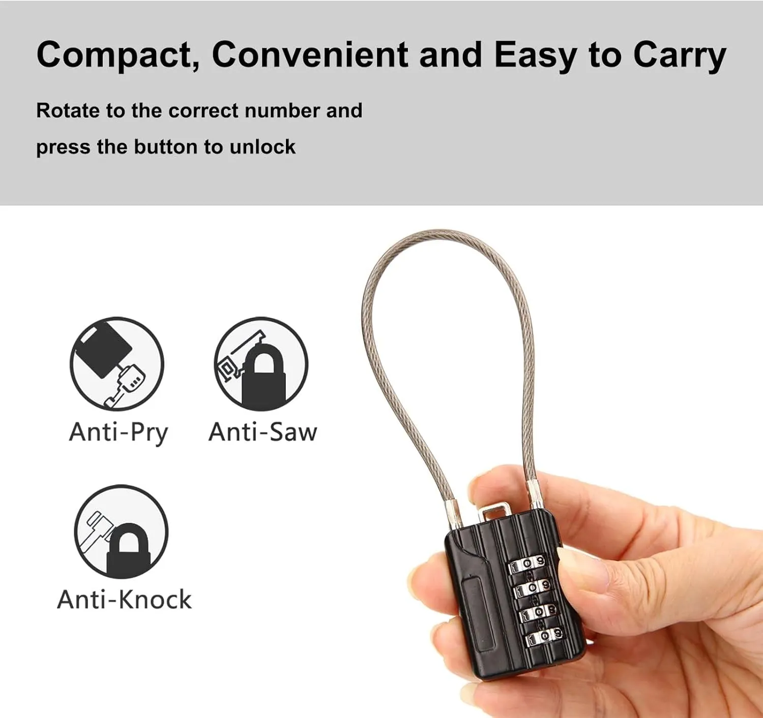 SEPOX® Versatile 12-Piece Resettable 4-Digit Combination Travel Lock Luggage Set – Own Password Set-Up, Extra Long Anti-Cut Vinyl Steel Cable, Ideal for Suitcase, Backpacks, Gym Lockers - Black