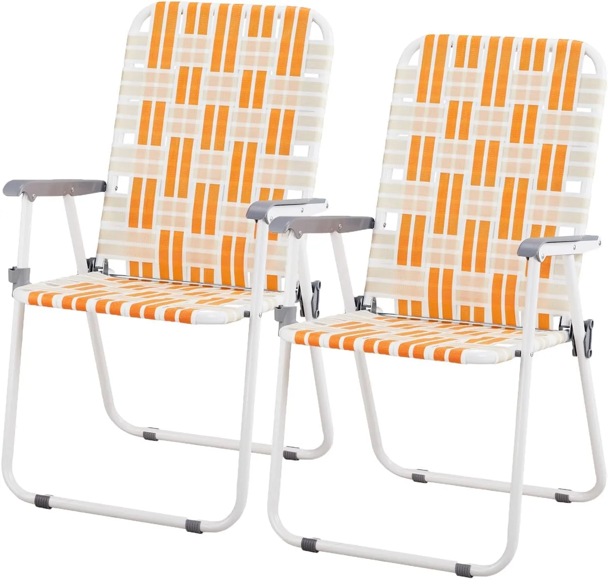 Set of 2 Patio Folding Lawn Chair, Outdoor Beach Portable Camping Chair, Webbed Folding Chair for Yard, Garden,Orange