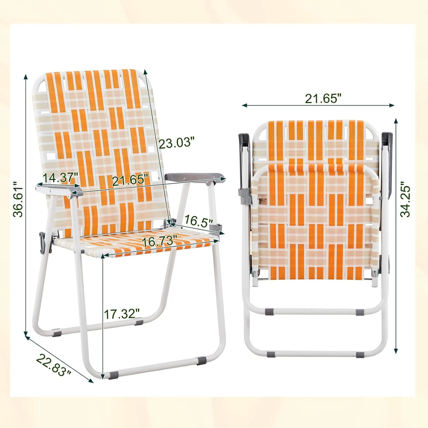 Set of 2 Patio Folding Lawn Chair, Outdoor Beach Portable Camping Chair, Webbed Folding Chair for Yard, Garden,Orange