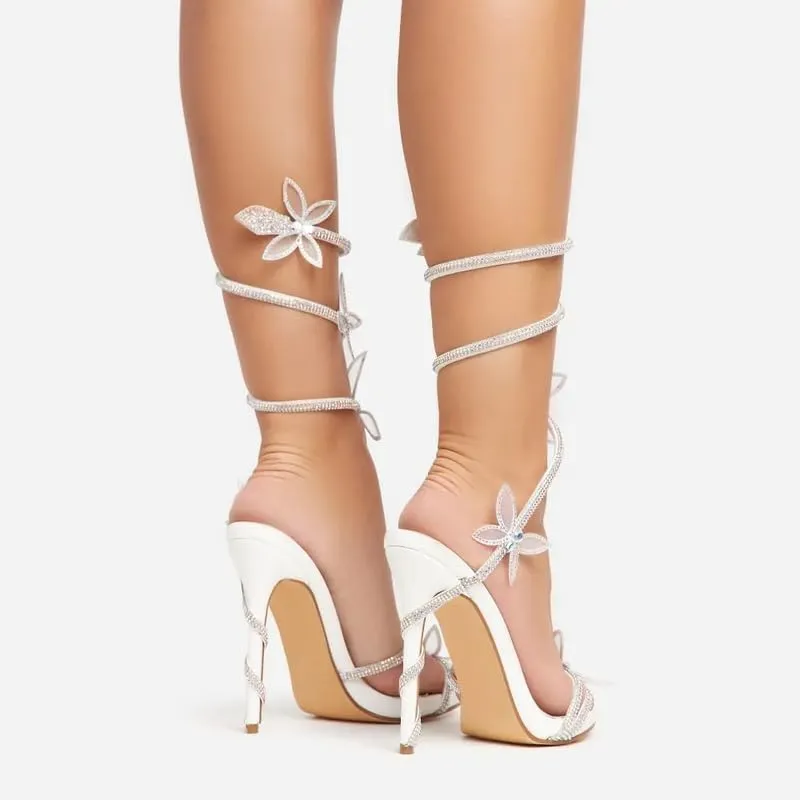 sexytag Diamante Heels Butterfly Wrap Around Strap Fantasy Rhinestone Sparkly Stiletto Heel Sandals
