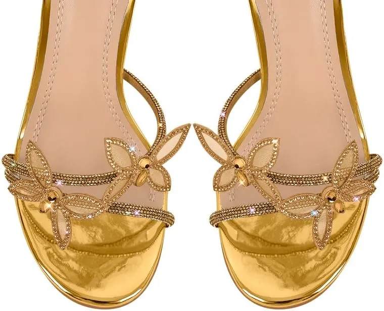 sexytag Diamante Heels Butterfly Wrap Around Strap Fantasy Rhinestone Sparkly Stiletto Heel Sandals