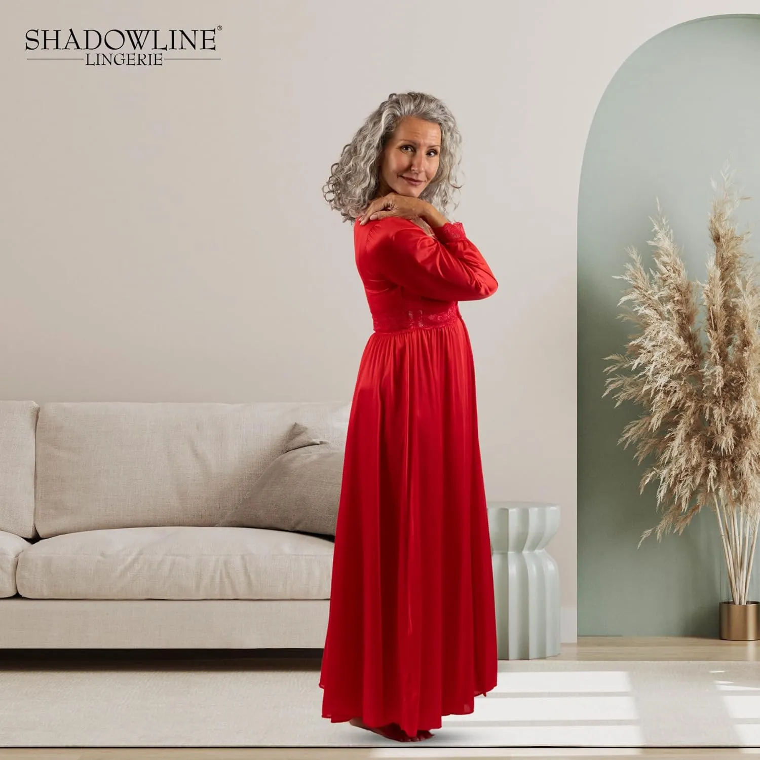 Shadowline Women’s Long Lace Bodice Button Down Robe - 54” Length Robe
