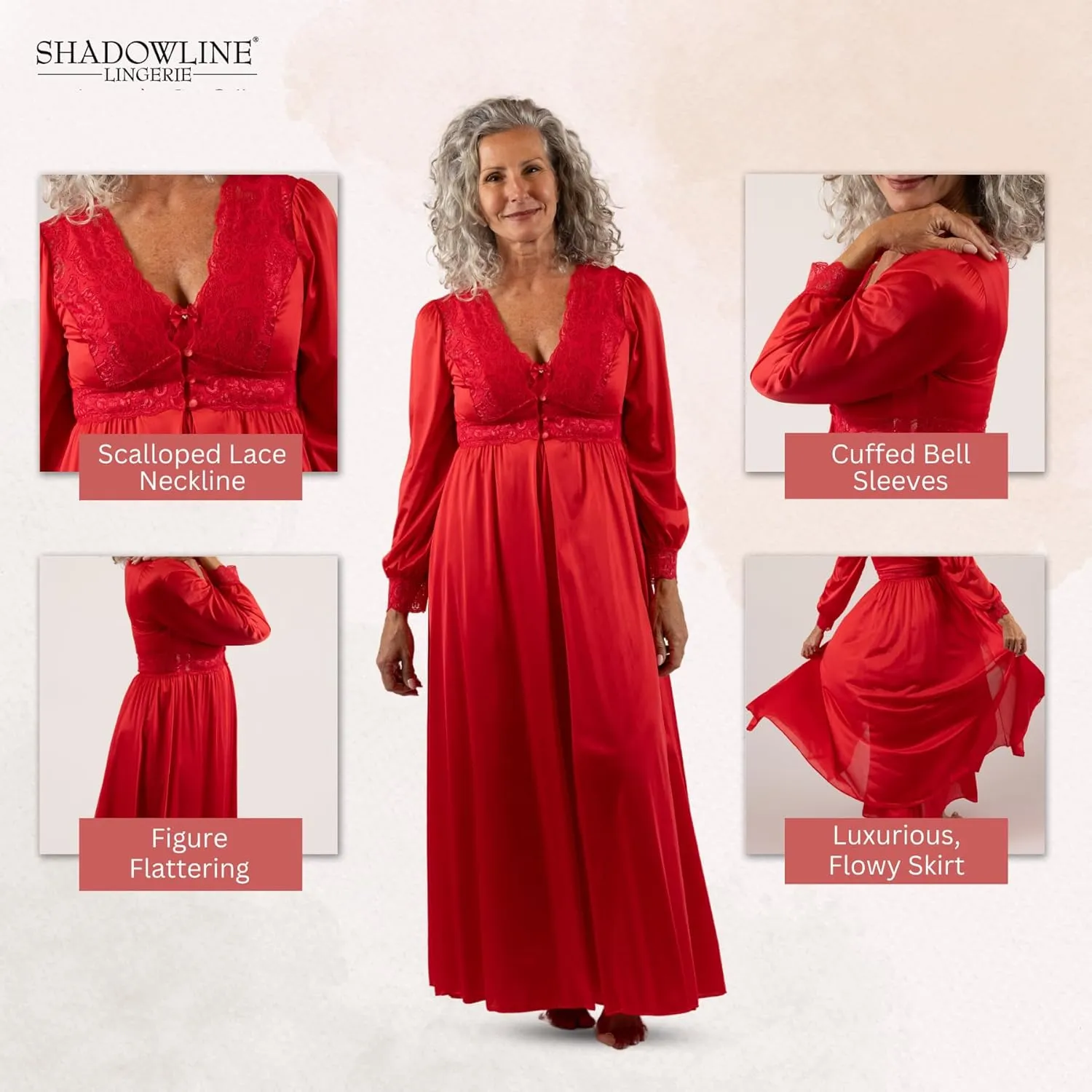 Shadowline Women’s Long Lace Bodice Button Down Robe - 54” Length Robe