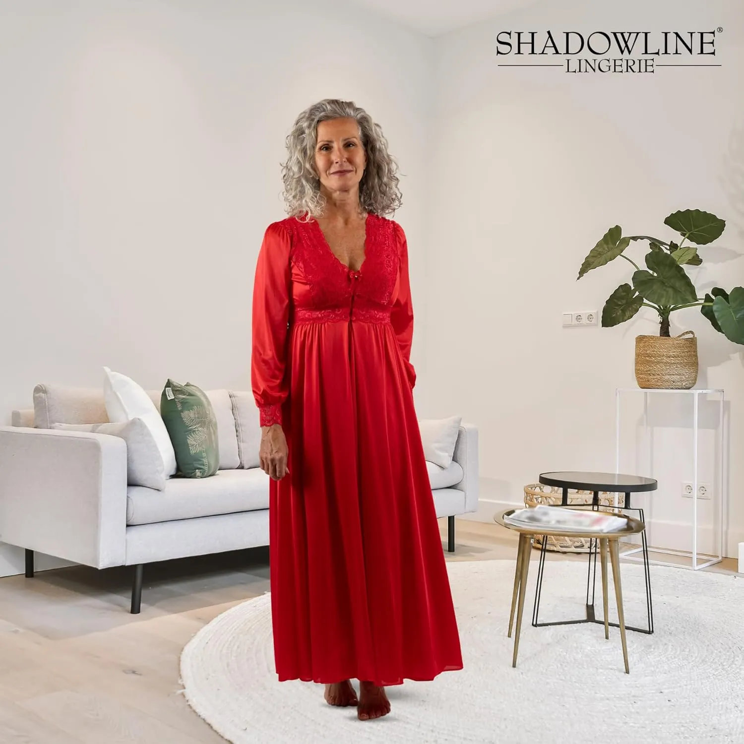 Shadowline Women’s Long Lace Bodice Button Down Robe - 54” Length Robe
