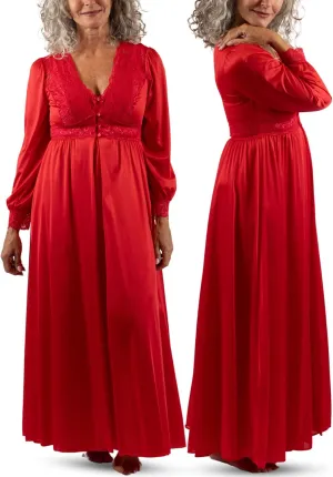 Shadowline Women’s Long Lace Bodice Button Down Robe - 54” Length Robe