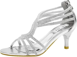 SheSole Women's Low Heel Dance Wedding Sandals Strappy Dress Shoes Silver Gold Heel