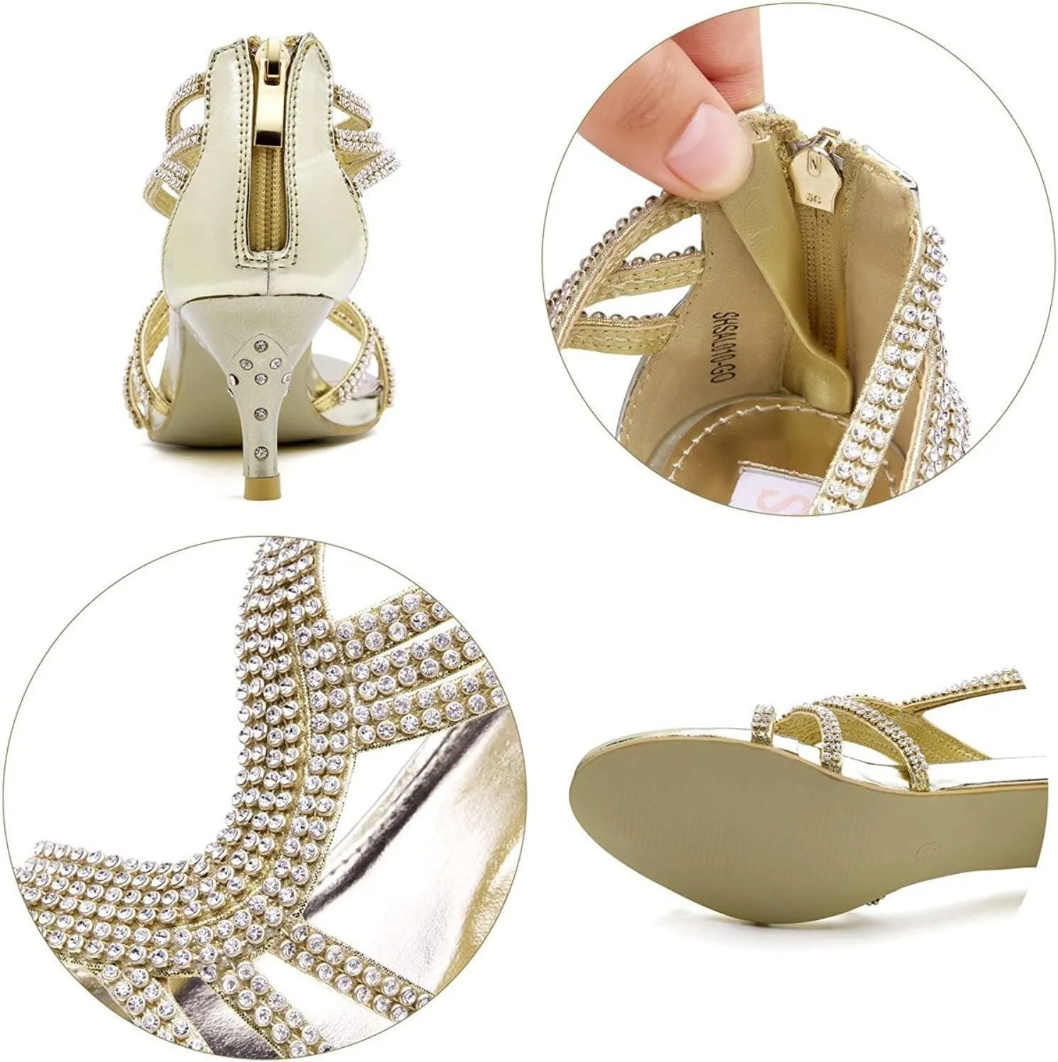 SheSole Women's Low Heel Dance Wedding Sandals Strappy Dress Shoes Silver Gold Heel
