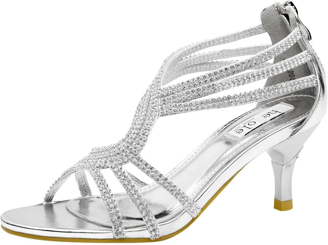 SheSole Women's Low Heel Dance Wedding Sandals Strappy Dress Shoes Silver Gold Heel