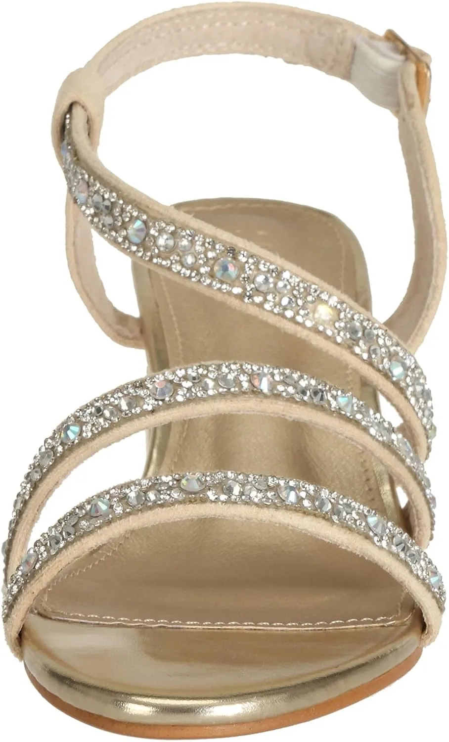 SheSole Women's Open Toe Slingback Strappy Heels Rhinestone Sandals Wedding Shoes for Bride Low Block Chunky Heels Metallic