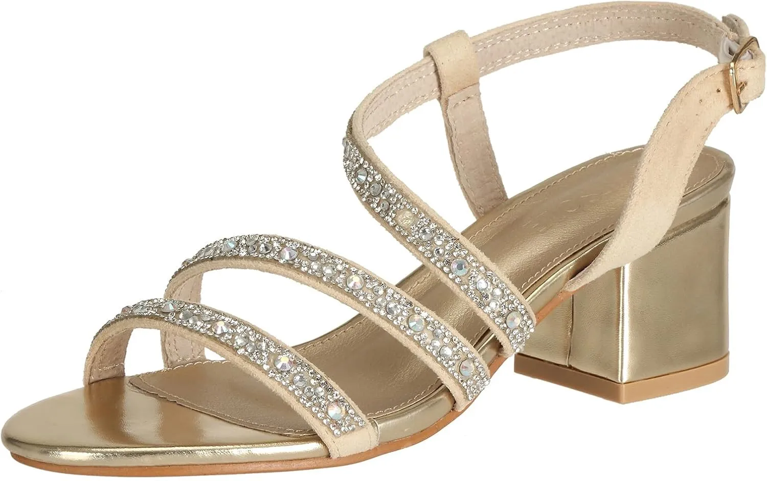 SheSole Women's Open Toe Slingback Strappy Heels Rhinestone Sandals Wedding Shoes for Bride Low Block Chunky Heels Metallic