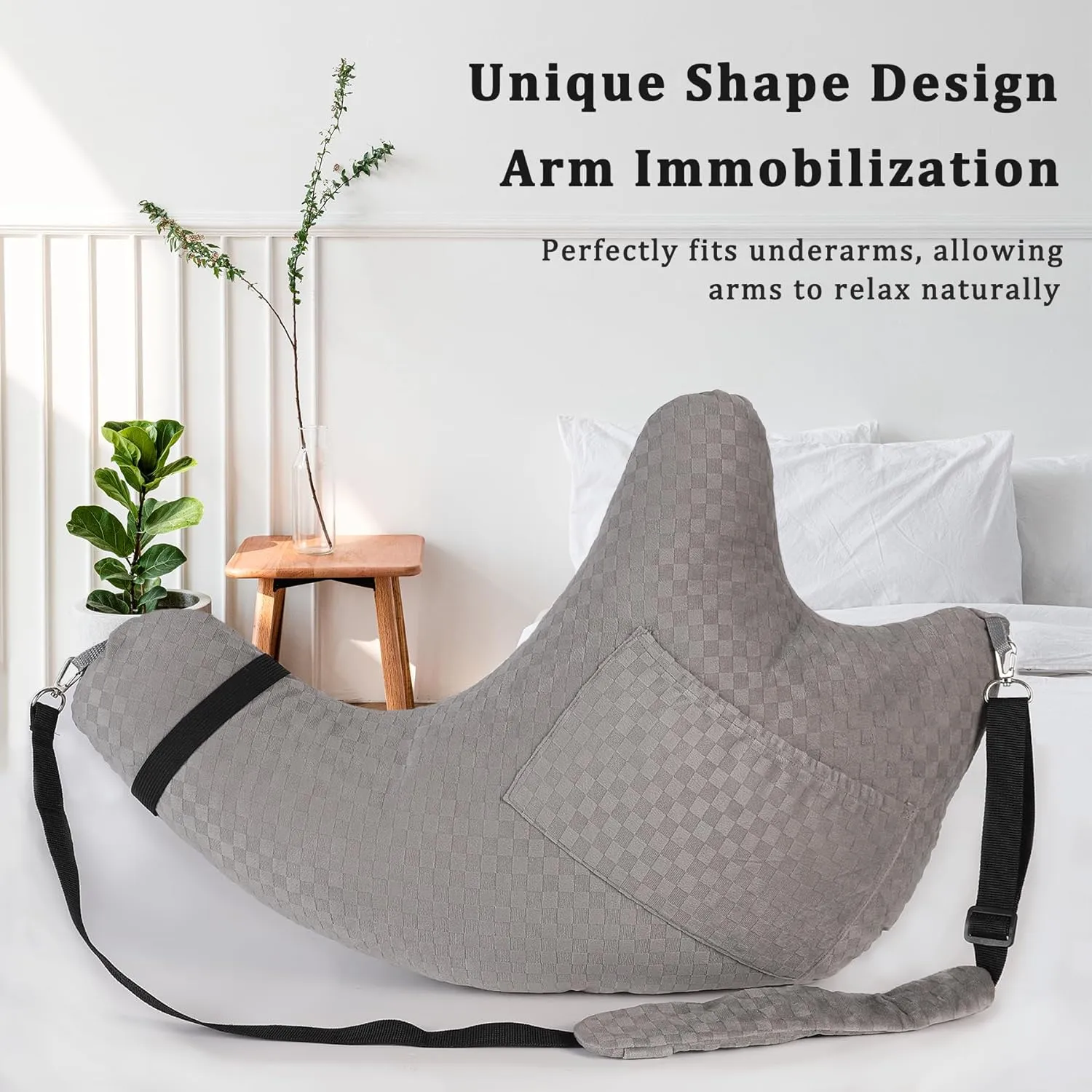 Shoulder Surgery Pillow, Rotator Cuff Pillow for Side Sleeper, Shoulder Pain Relief Removable with Shoulder Strap Support Arm Pillow for Side Sleep and Post Surgery (Light Grey)