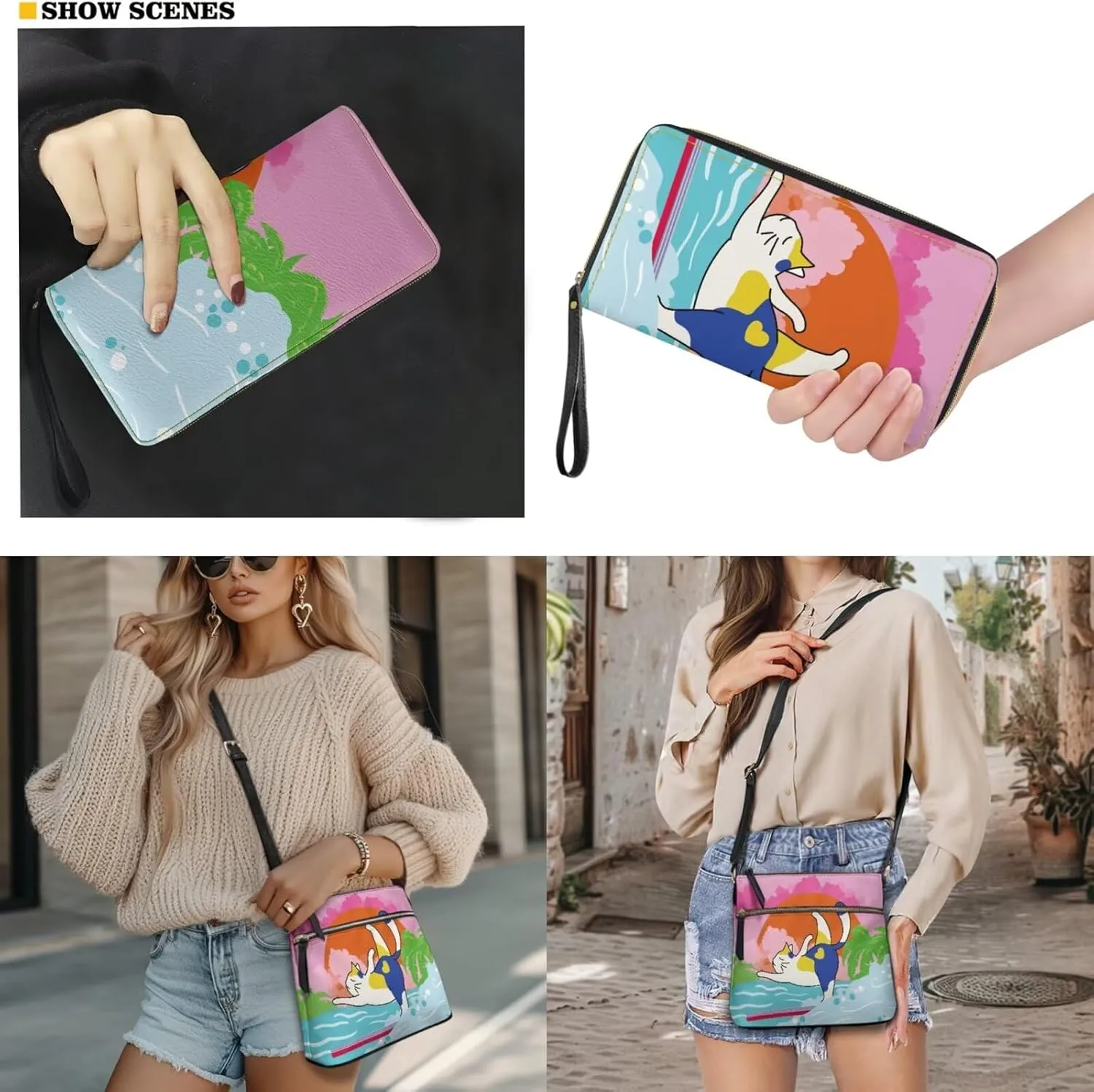 Shoulder Wallet 2Pcs, Leather Shoulder Bags & Belt Wallet with Ribbon Set of 2 Lightweight for Travel & Shopping