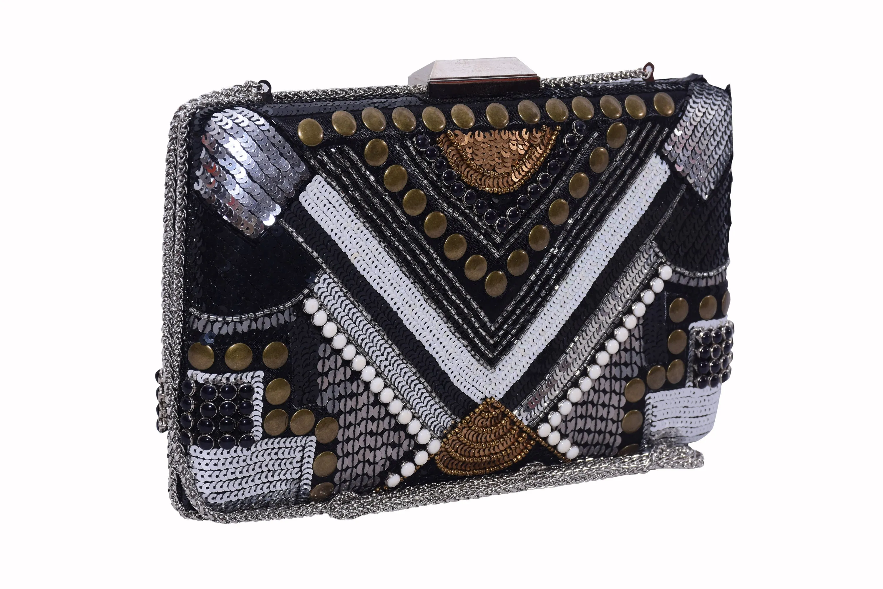 Signature Embroidered Box Clutch