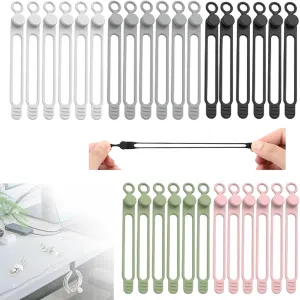 Silicone Cable Ties, Data Cable Organizer Reusable Cable Management Organizer, Multipurpose Elastic Cord Organizer for Bundling and Fastening Cable Cords Wires for Travel/Office/Home (5Color, 30Pack)