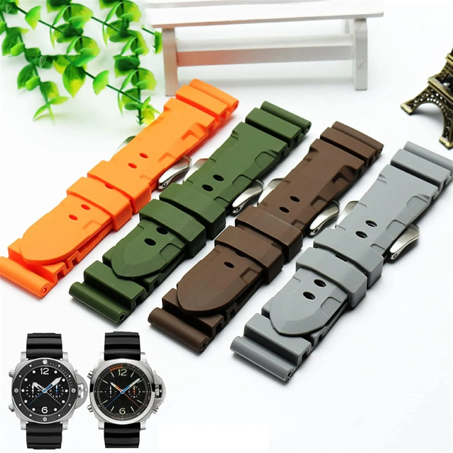 Silicone watchband for PAM111 PAM0061 PAM00682 wristband sport watch strap 24mm bracelet waterproof black accessories belt