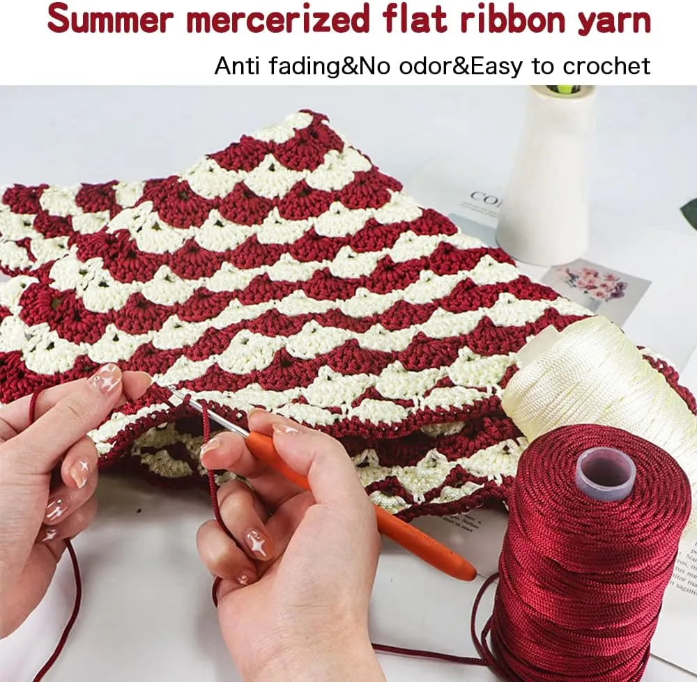 SIMEIQI 4 PCS 400g Summer Sun Hat Yarn for Crocheting, Ice Linen Silk Hand Knitting Light Body Yarn, Polyester Hollow for DIY Summer Cool Hat Shoes Bags Cushions (Blue)
