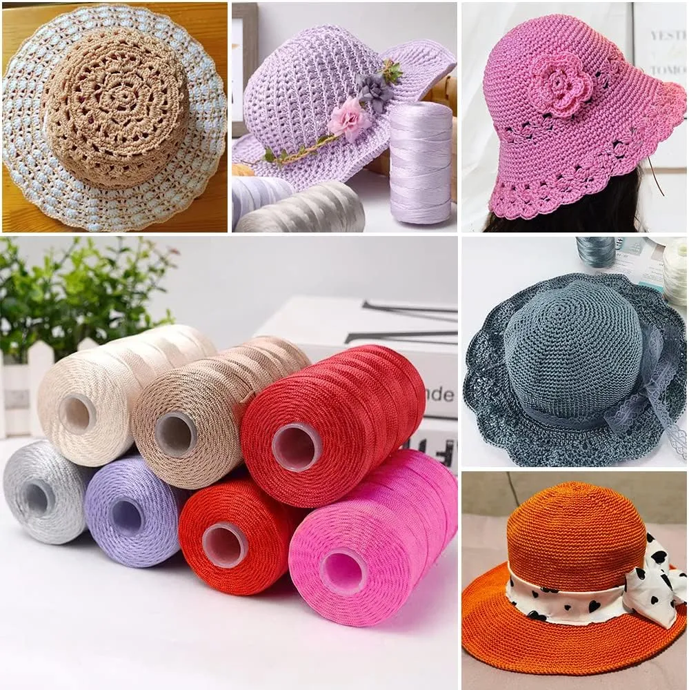 SIMEIQI 4 PCS 400g Summer Sun Hat Yarn for Crocheting, Ice Linen Silk Hand Knitting Light Body Yarn, Polyester Hollow for DIY Summer Cool Hat Shoes Bags Cushions (Blue)