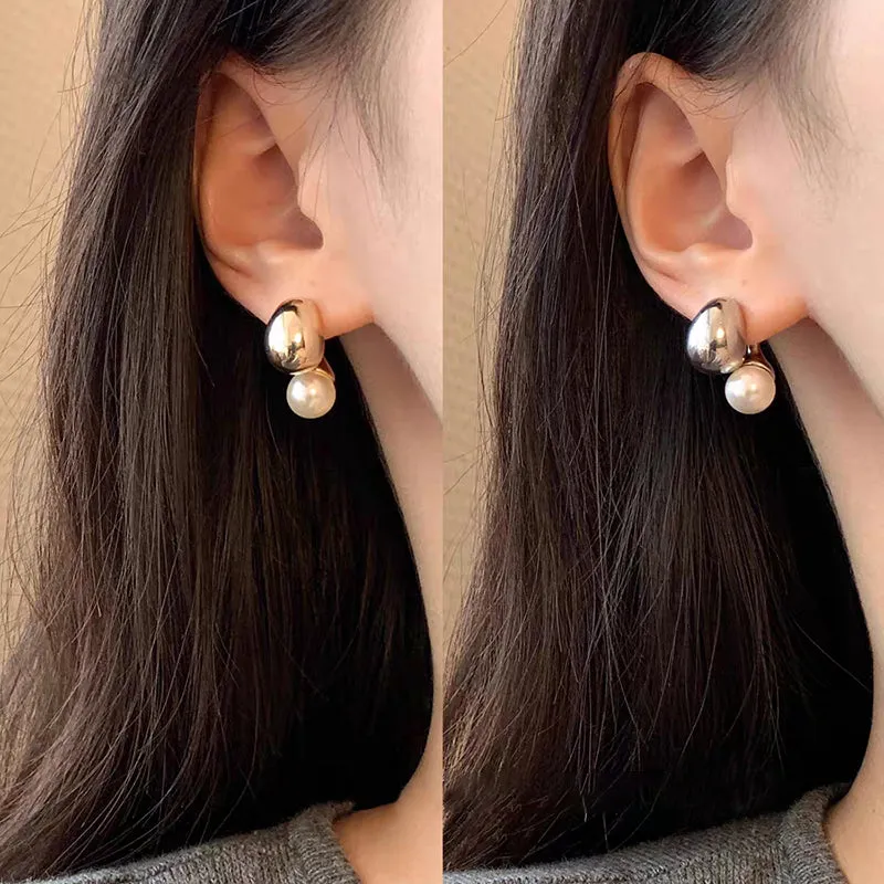 Simulated Pearl Metallic Pendant Earrings