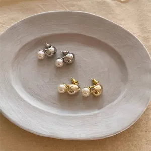 Simulated Pearl Metallic Pendant Earrings