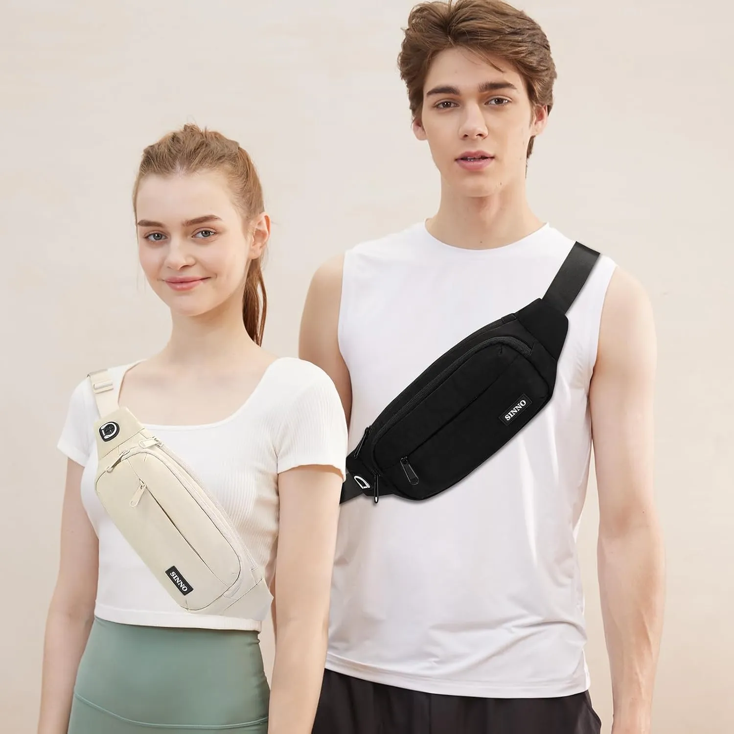 SINNO Large Crossbody Fanny Pack for Women Men Belt Bag With 4-Zipper Pockets for Travel Running Hiking Workout Dog Walking Outdoors Sport Fishing Waist Pack Bag Carrying All Phones
