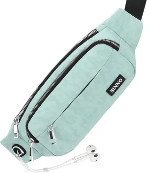 SINNO Large Crossbody Fanny Pack for Women Men Belt Bag With 4-Zipper Pockets for Travel Running Hiking Workout Dog Walking Outdoors Sport Fishing Waist Pack Bag Carrying All Phones
